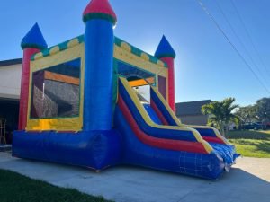 Blue And Green Bounce House / Water Slide Combo