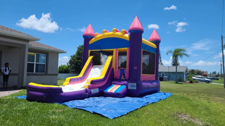 Purple Bounce House With Dry Slide Package
