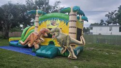 Dinosaur Bounce House Package (18 Black Chairs & 3 Tables)