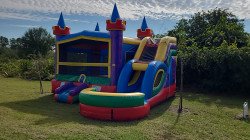 The Rainbow Bounce House Package (18 White chairs & 3 tables