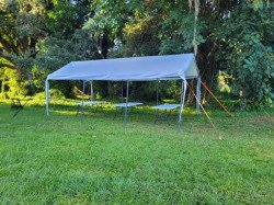7769 1702601739 10 FT x 20 FT Frame Tent Package (18 White Chairs & 3 Rectan