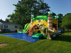 352013178 213590471568387 5076294691912974717 n 1704310880 Dinosaur Bounce House Package (18 Black Chairs & 3 Tables)