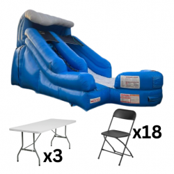 14 FT Blue Wave  Package (18 Black Chairs and 3 rectangle Ta