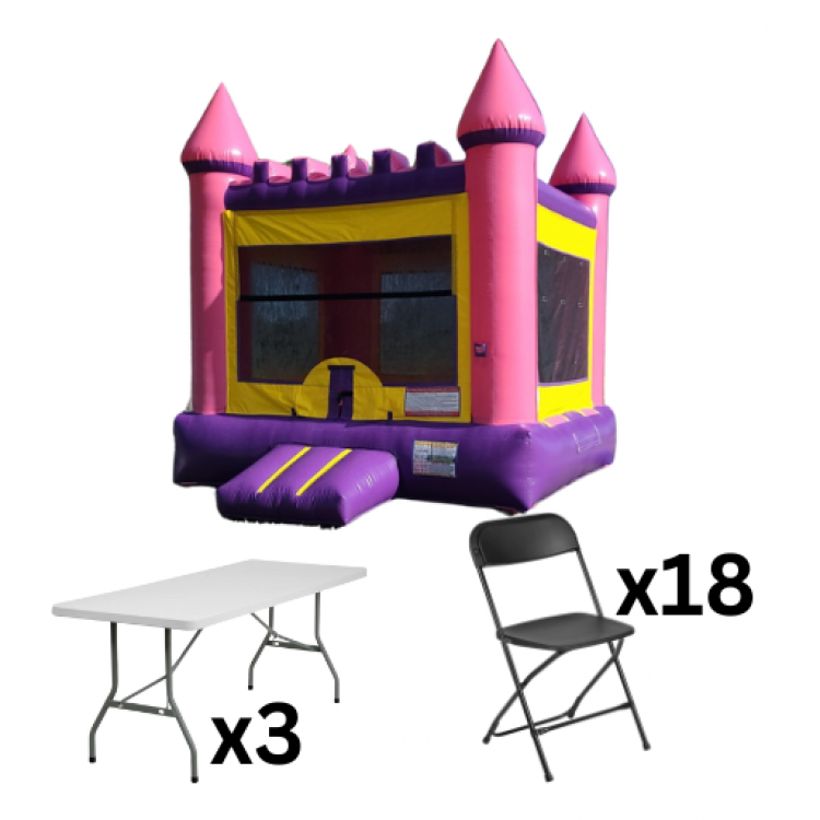 Classic Pink and Purple Package (18 Black Chairs & 3 Tables)