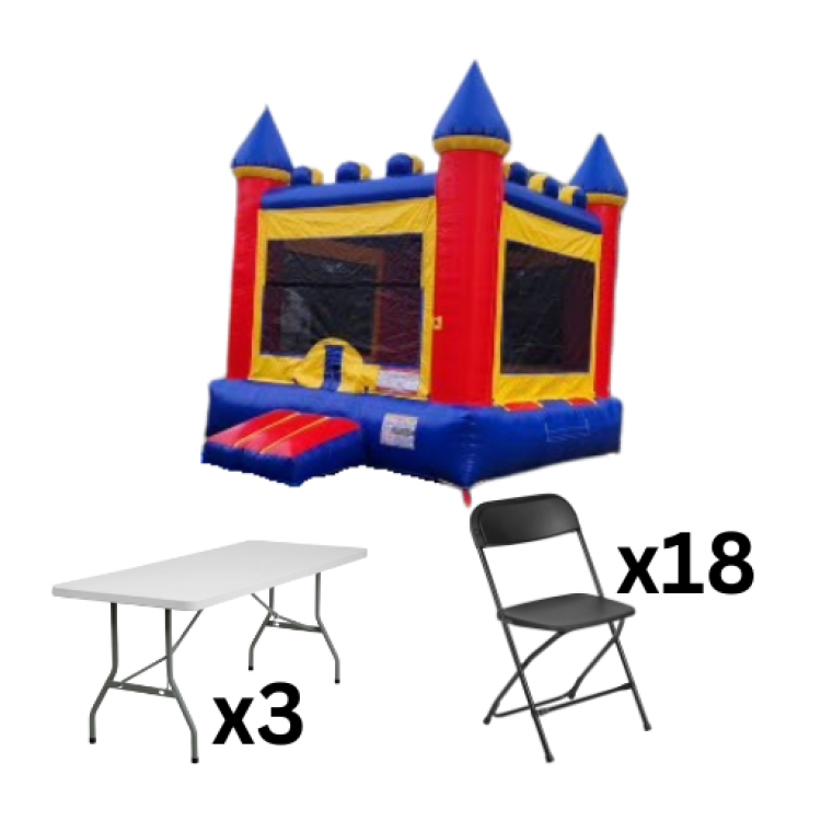 Classic Blue and Yellow Package (18 Black Chairs & 3 Tables)