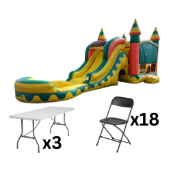 Fiesta Bounce House Package (18 Black Chairs & 3 Tables)
