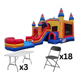 Firecracker Bounce House Package (18 Black Chairs & 3 Tables