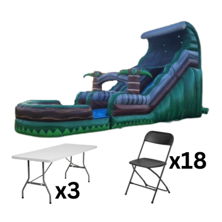 19 FT Jungle Water Slide  Package (18 Black Chairs and 3 rec