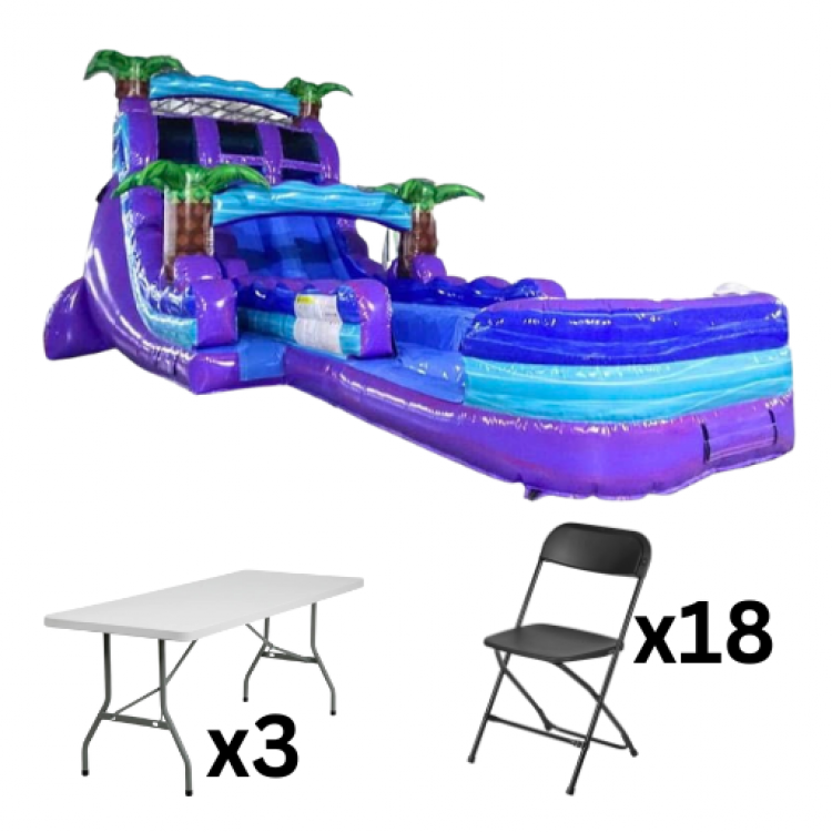 18ft Dual Lane Purple Paradise  Package (18 Black Chairs and