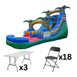16 FT Tiki Slide  Package (18 Black Chairs and 3 rectangle T