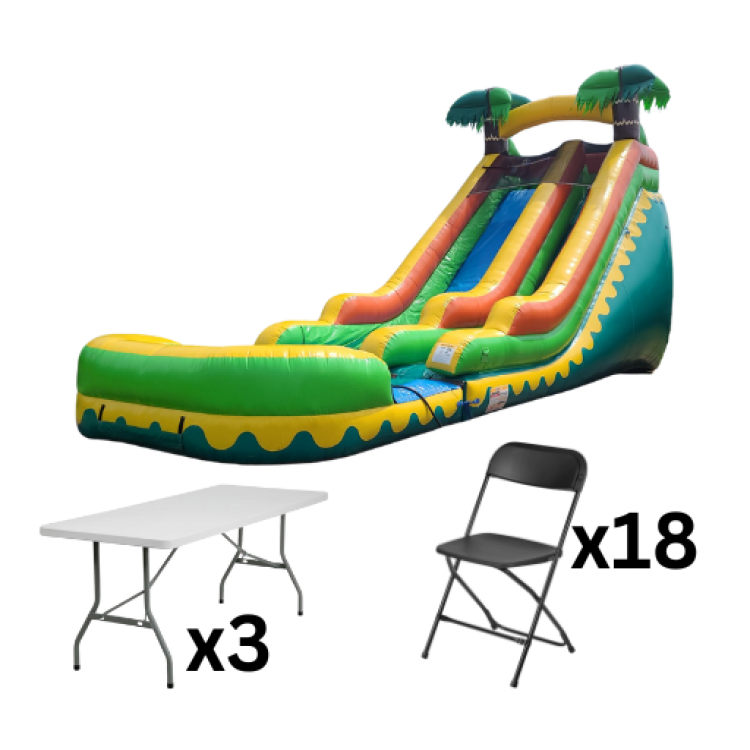 18 FT Tropical Water Slide  Package (18 Black Chairs and 3 r