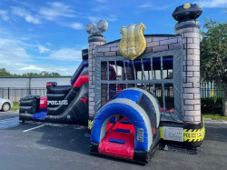 Police Bounce House Package (18 Black Chairs & 3 Tables)