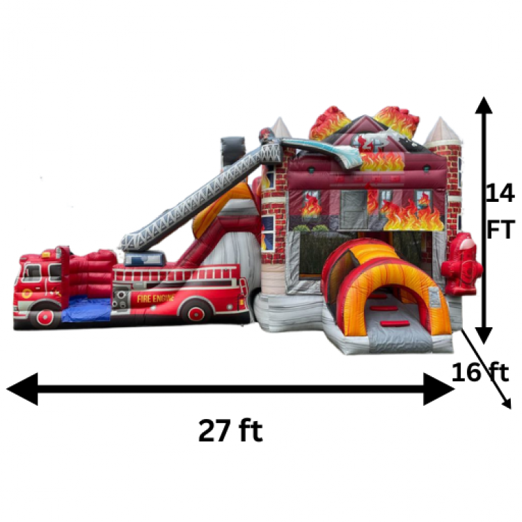 Fire Truck Bounce House Package (18 Black Chairs & 3 Tables)