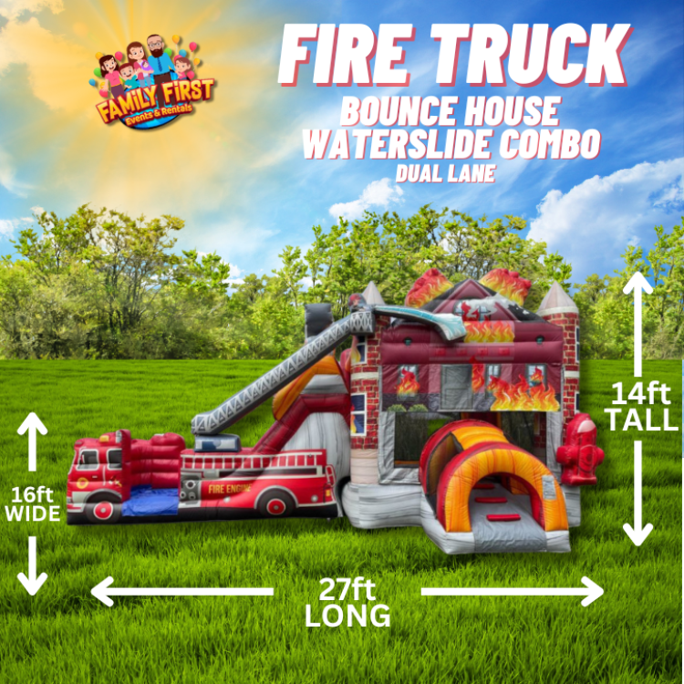 Fire Truck Bounce House / Dual Lane Slide Combo