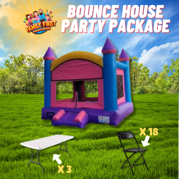 Cotton Candy Bounce  Package (18 Black Chairs & 3 Tables)