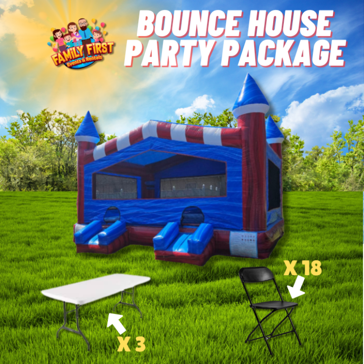 XL Red White and Bounce Package (18 Black Chairs & 3 Tables)