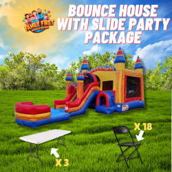 Firecracker Bounce House Package (18 Black Chairs & 3 Tables