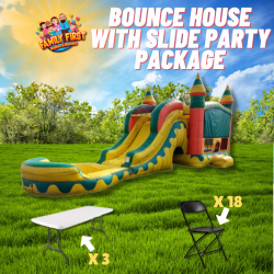 Fiesta Bounce House Package (18 Black Chairs & 3 Tables)