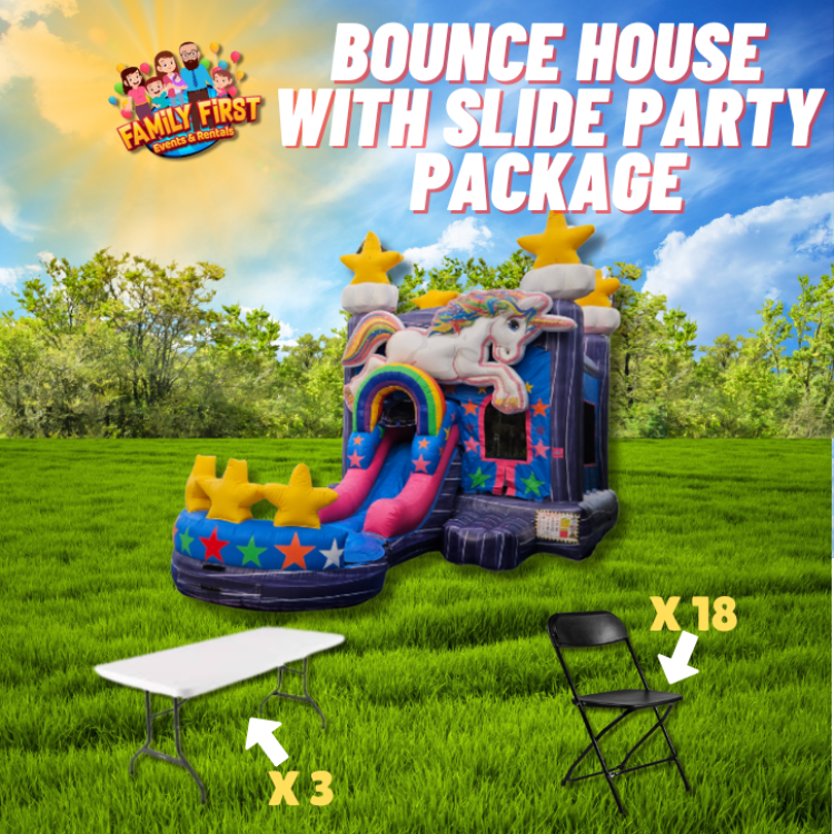 Ella's Magical World Bounce House Package (18 Black Chairs &