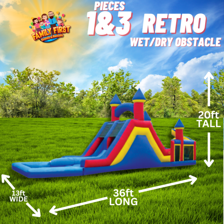 Retro Obstacle course, Slide and Pool