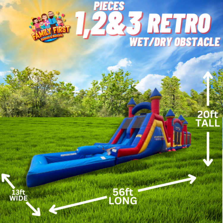 Retro 3 Piece Obstacle Course With Waterslide