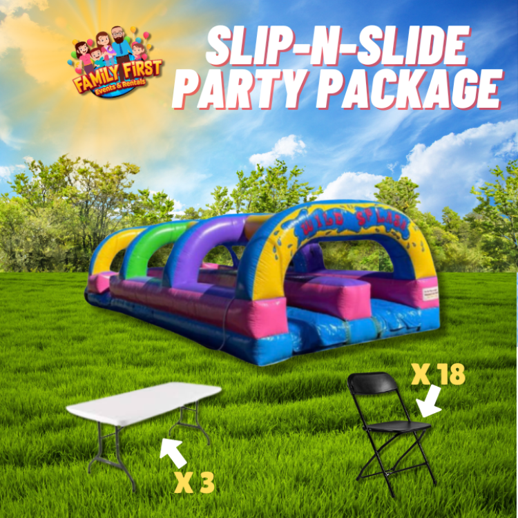 30 FT Dual Lane Slip and Slide Package (18 Black Chairs & 3