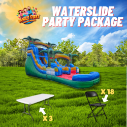 16 FT Tiki Slide  Package (18 Black Chairs and 3 rectangle T