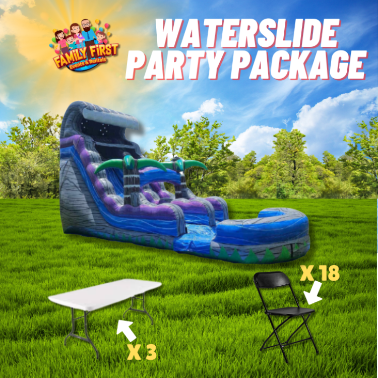 18 FT Purple Palm Water Slide  Package (18 Black Chairs and 