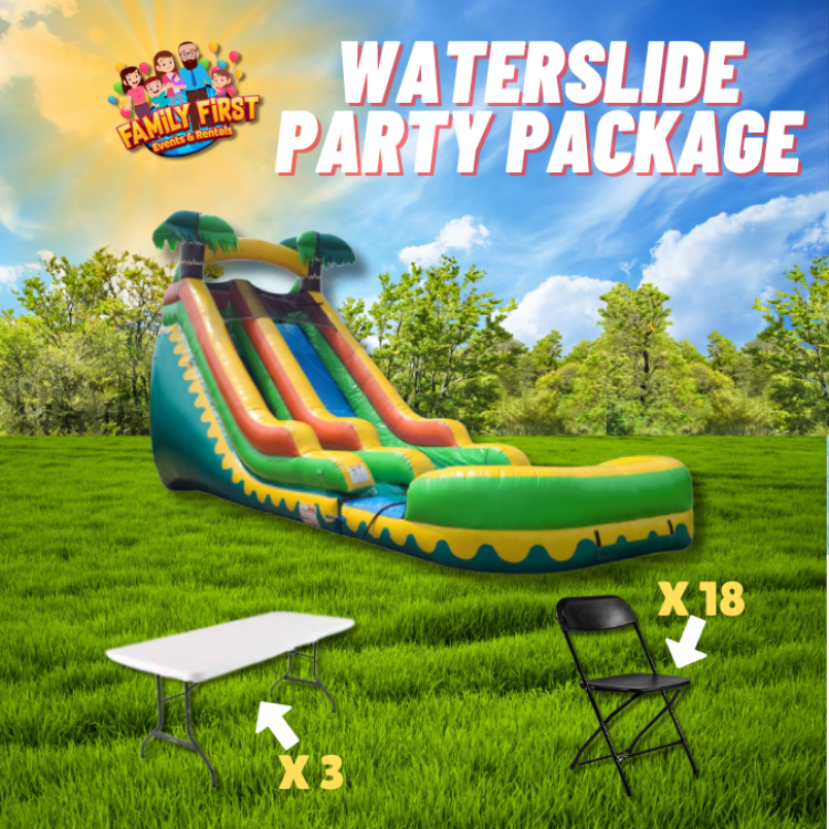 18 FT Tropical Water Slide  Package (18 Black Chairs and 3 r