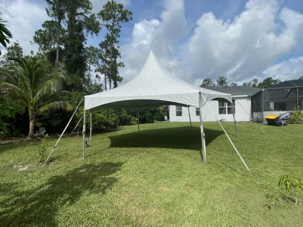 A backyard event tent ready for tables and chairs or a dance floor. Tent Rental in Fort Myers, FL