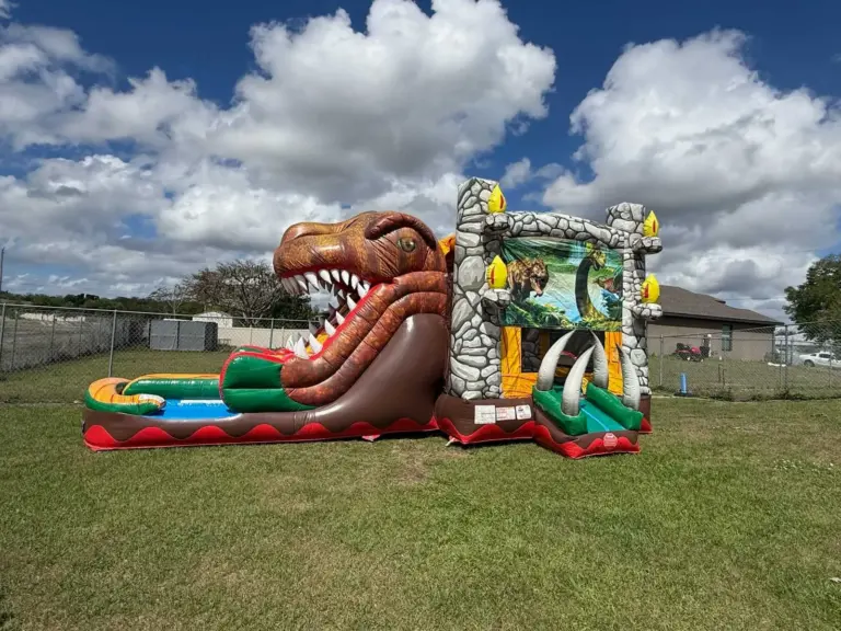 Dinosaur bounce house with slide rentals in Buckingham FL with T-Rex theme