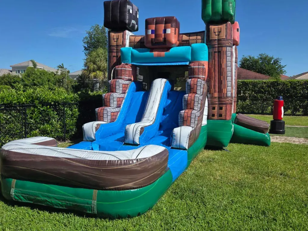 Minecraft themed dual lane bounce house with slide rental in Buckingham FL
