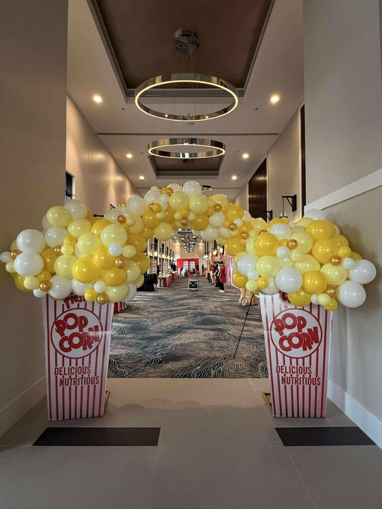 Large balloon entrance arch for corporate event decor in Fort Myers Florida